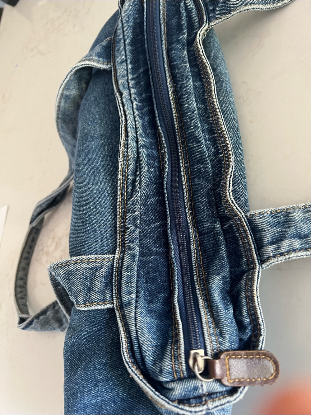 Y2K 100% Cotton Denim Shoulder Tote Bag Blue Jean Buckle Leather Trim - Picture 10 of 15